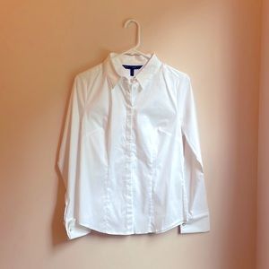 EUC White House Black Market White Button Down Size 4